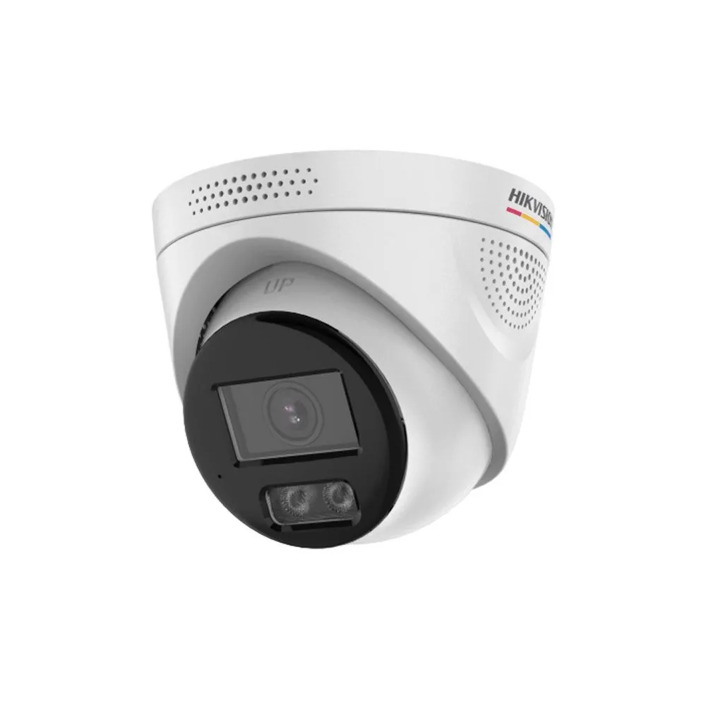 Camera supraveghere IP Dome cu iluminare duala Hikvision ColorVu DS-2CD1347G3H-LIUF/SL, 4 MP, 2.8 mm, IR/lumina alba 30 m, microfon si difuzor, alarma, stroboscop, PoE, slot card