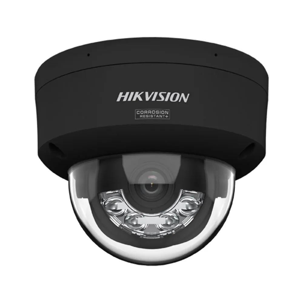 Camera supraveghere IP Dome cu iluminare duala Hikvision ColorVu DS-2CD2147G3-LIS2UY/BK, 4 MP, 2.8 mm, IR/lumina alba 30 m, microfon dual si difuzor, slot card, anti-coroziune, PoE, negru