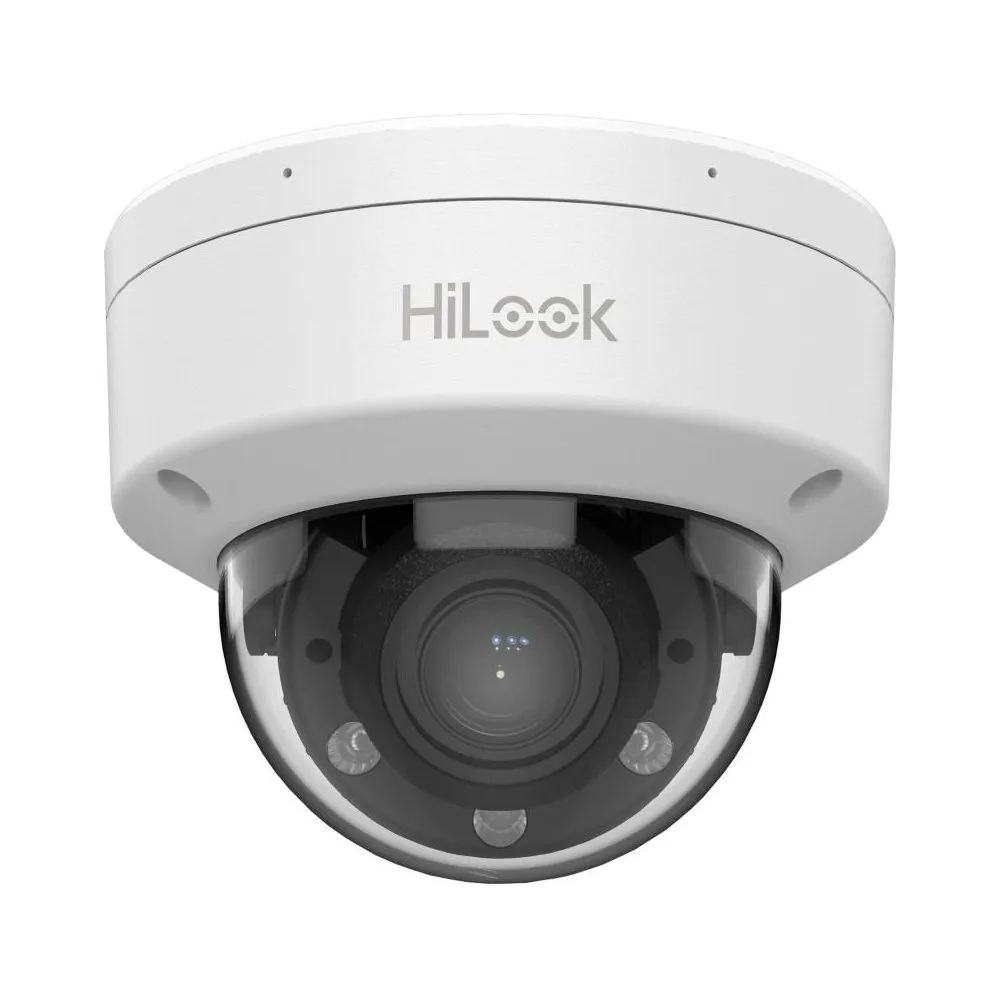 Camera supraveghere IP Dome cu iluminare duala Hikvision HiLook IPC-D620HA-LZU, 2 MP, IR/lumina alba 30 m, 2.8-12 mm, microfon, detectare miscare, slot card, PoE