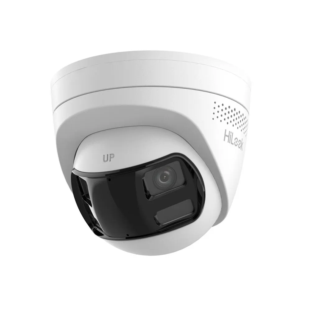 Camera supraveghere IP Dome cu iluminare duala Hikvision HiLook IPC-T280HAD-LUF/SL, 8 MP, IR/lumina alba 30 m, 2 mm, microfon si difuzor, lumina stroboscopica, alarma audio