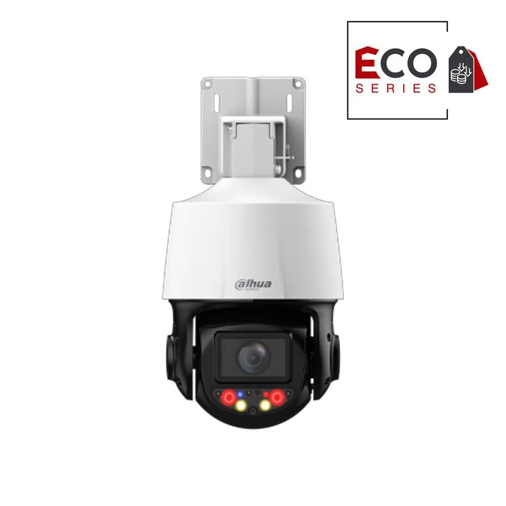 Camera supraveghere IP Speed Dome PTZ cu iluminare duala Dahua Eco Series Active Deterrence TiOC SD3E410DB-GNY-A-PV1, 4 MP, 4 - 40 mm, IR 70 m, lumina alba 30 m, protectie perimetrala, detectie faciala, microfon si difuzor, slot card, PoE, 10x