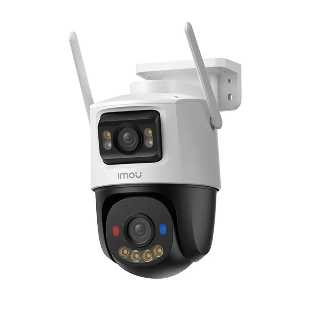 Camera supraveghere IP WiFi rotativa PT cu lentila duala Imou Cruiser Dual 2 Pro Aurora Active Deterrence IPC-S7XFP-8U0WED, 4 + 4 MP, 2 x 3.6 mm, IR/lumina alba 30 m, microfon si difuzor, lumina rosie-albastra de avertizare, slot card