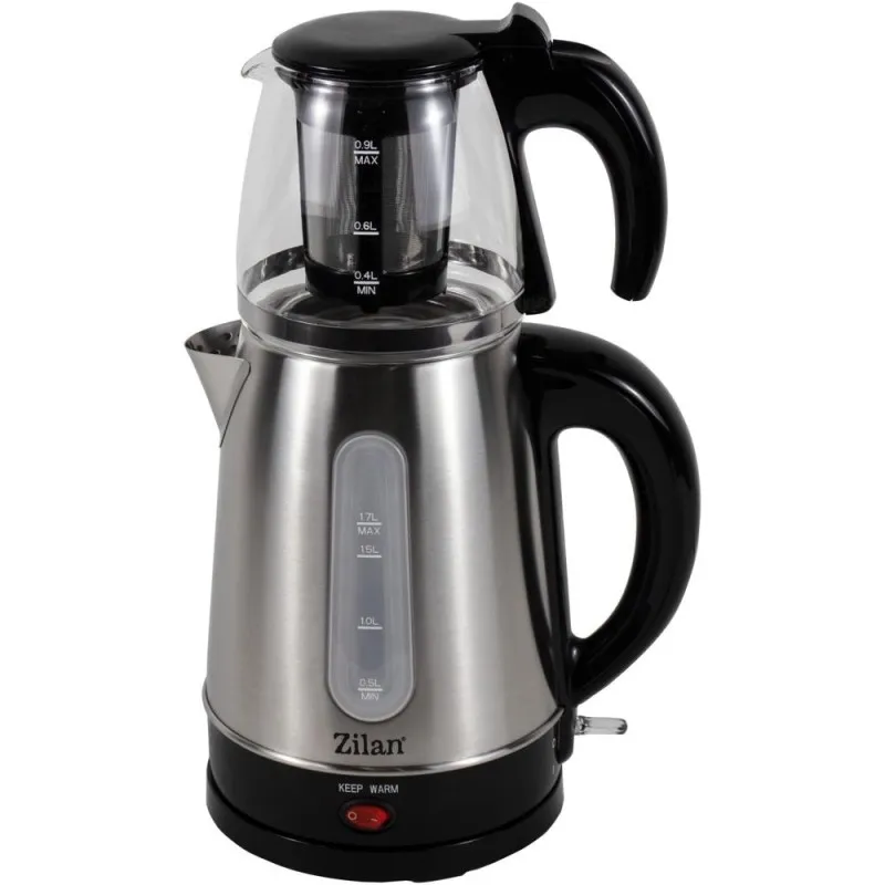 Cana Fierbator Electrica, 1.7 l si Ceainic din Inox-Sticla, Putere 2200W, 0.9 l