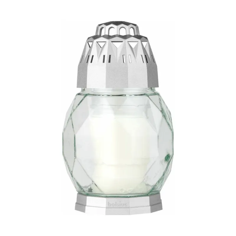 Candela Bolsius din Sticla 2D Diamond Alb - Argintiu, 24 Ore