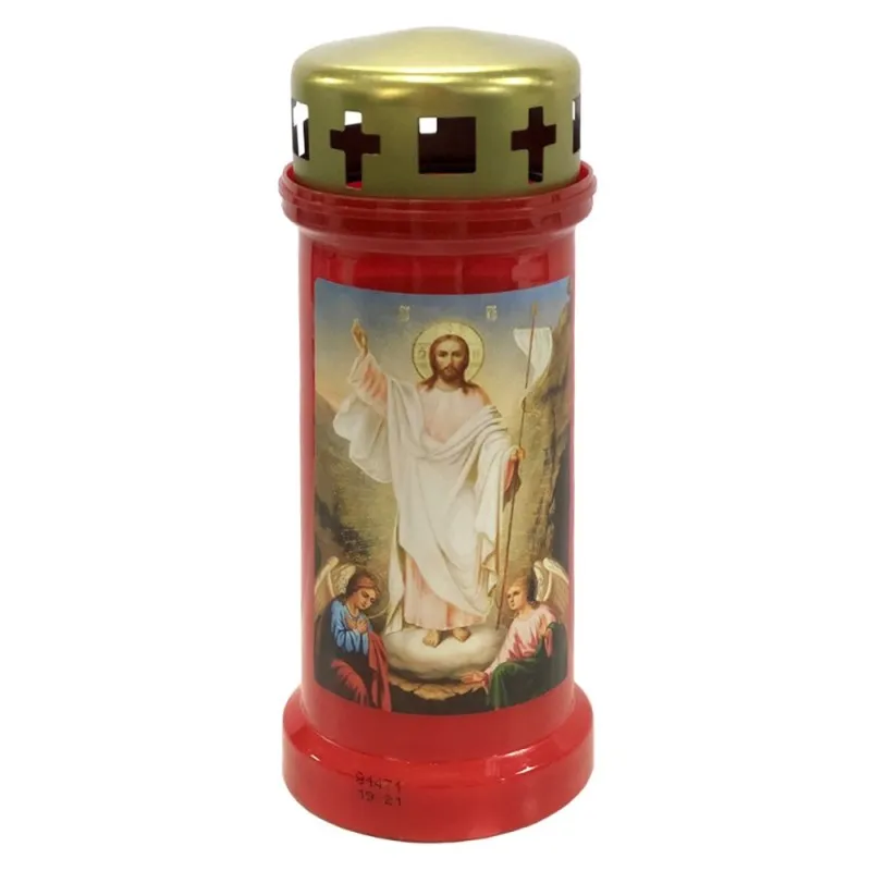 Candela Bolsius nr. 6 cu Capac Invierea Domnului, Rosu, 70 Ore