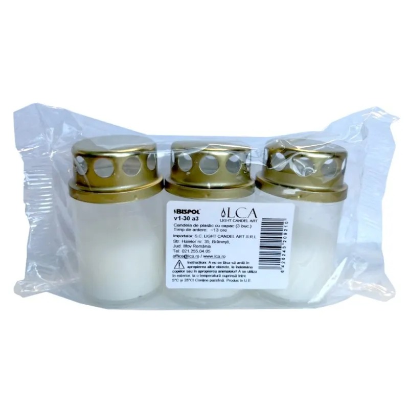 Candela cu Capac Bispol Alb, 13 Ore, 3 Bucati