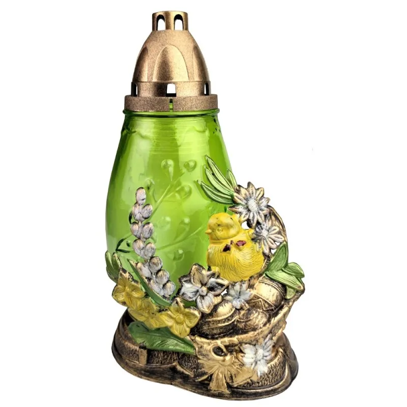 Candela din Sticla cu Decoratiune Pasti, Cos cu Pui