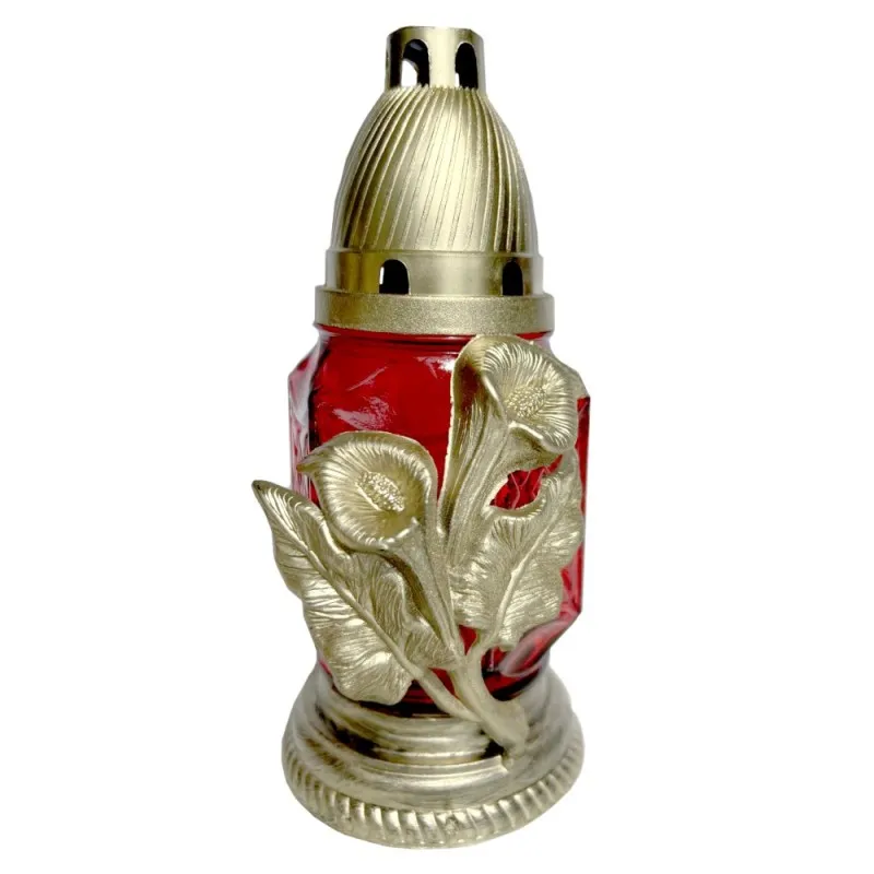 Candela din Sticla cu Flori de Cala, Rosu, 15 Ore