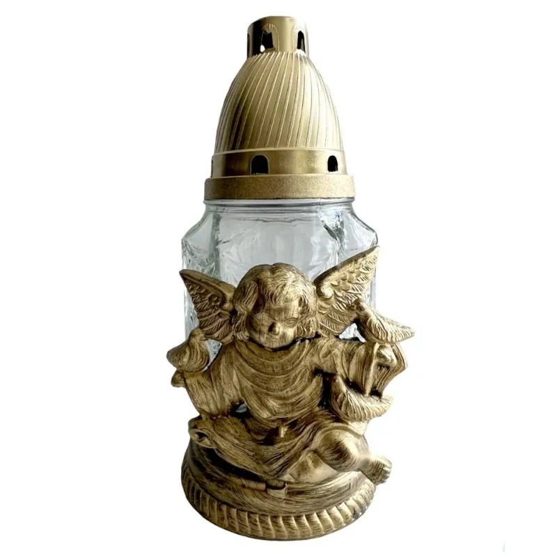 Candela din Sticla cu Ingeras, Alb, 15 Ore