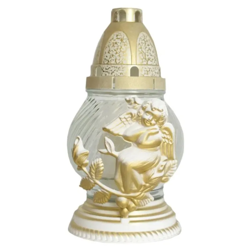 Candela din Sticla cu Ingeras Auriu Max-Pol, 18 Ore