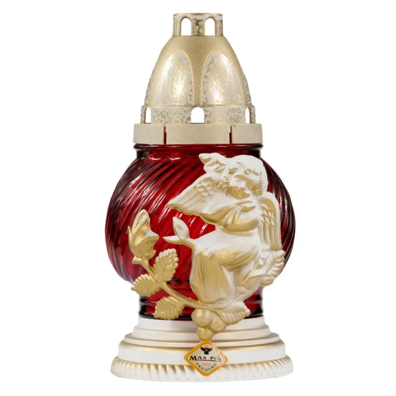 Candela din Sticla cu Ingeras Max-Pol Rosu, 18 Ore