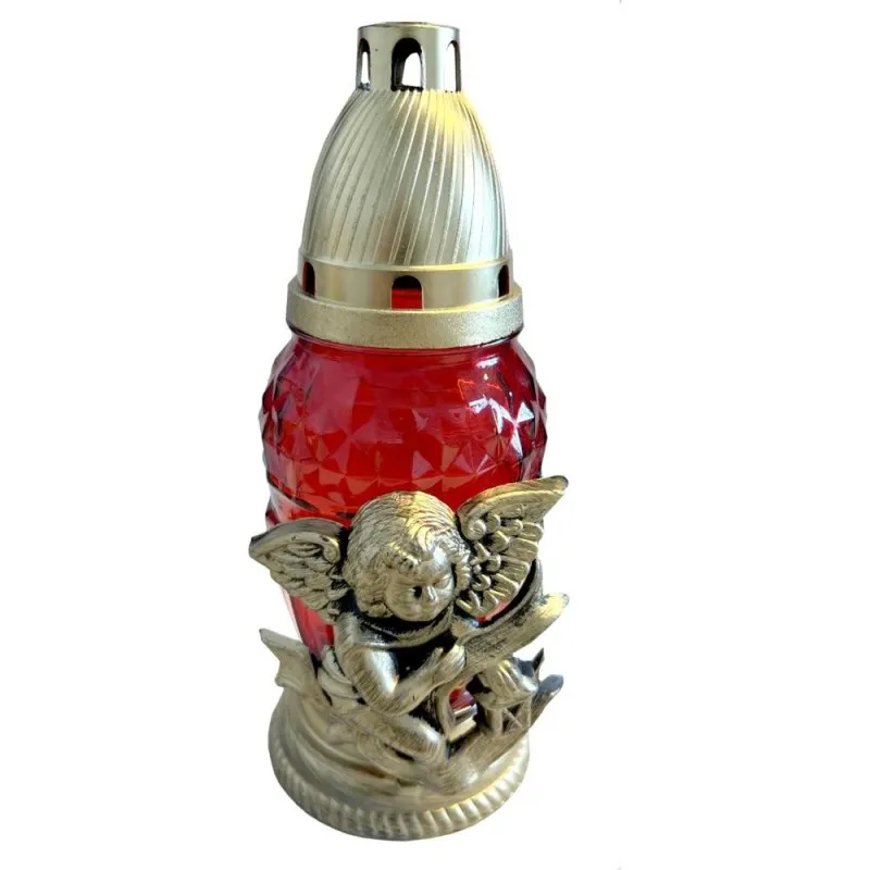 Candela din Sticla cu Ingeras, Rosie