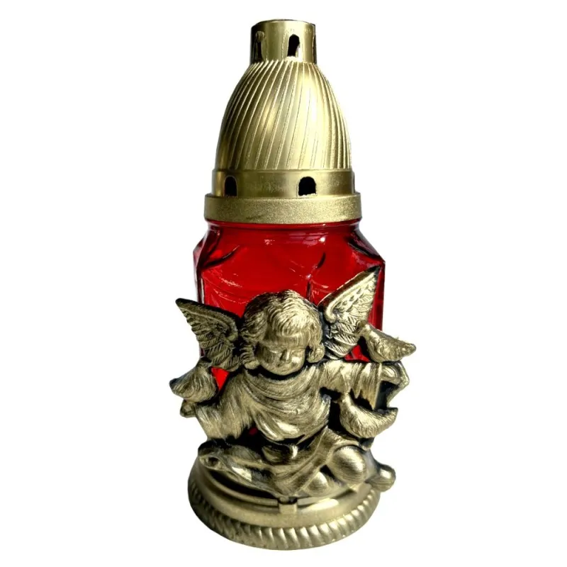 Candela din Sticla cu Ingeras Rosu, Ardere 15 ore