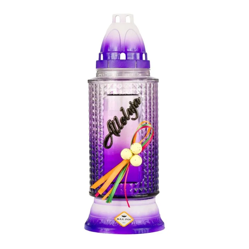 Candela din Sticla cu Ornament Ou, Alleluja, Mov, 41 Ore