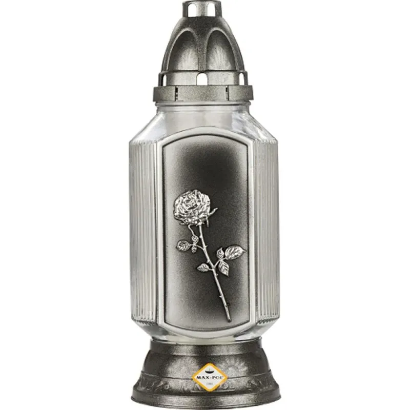 Candela din Sticla cu Trandafir, Argintie, 41 Ore