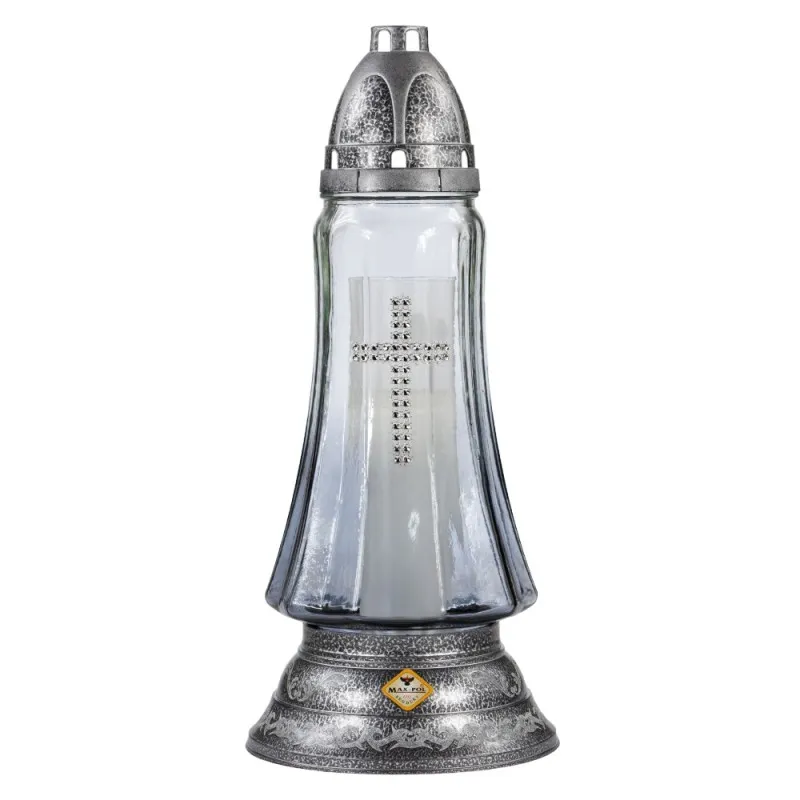 Candela din Sticla Fumurie cu Cruce 537F - CR Max-Pol 41 Ore