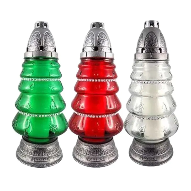 Candela din Sticla in Forma de Brad cu Pietricele