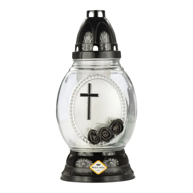 Candela din Sticla, Model Cruce si Trandafiri, Neagra