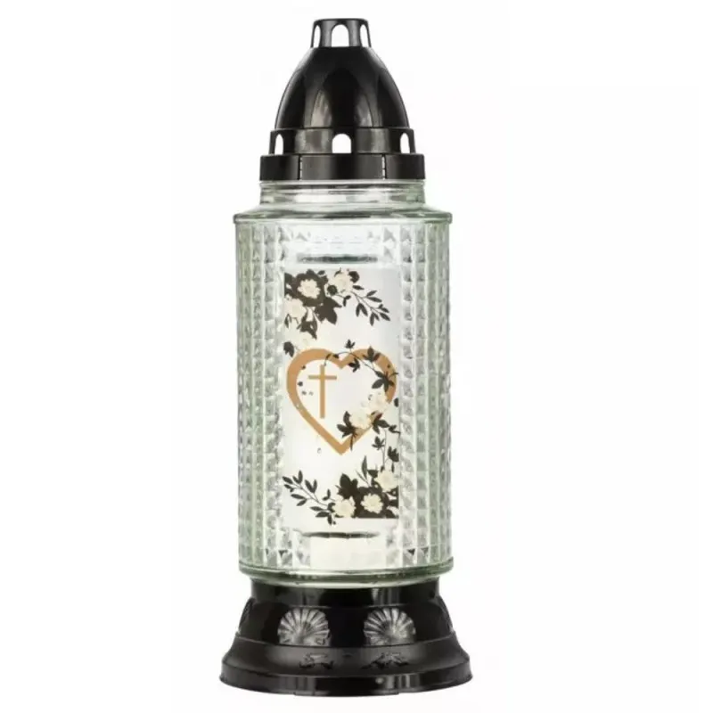 Candela din Sticla, Model Inima si Cruce, Neagra