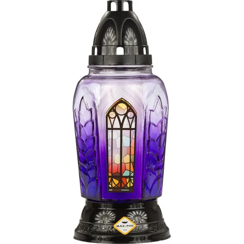 Candela din Sticla Vitraliu, Mov, 28 Ore