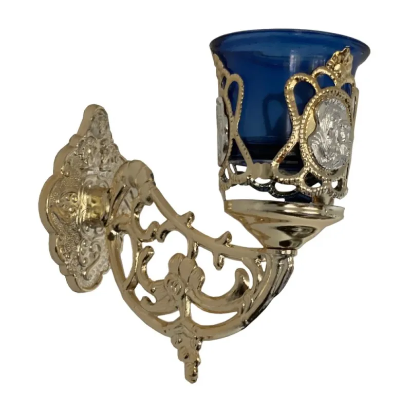 Candela pentru Ulei de Perete cu Floare, Pahar Albastru