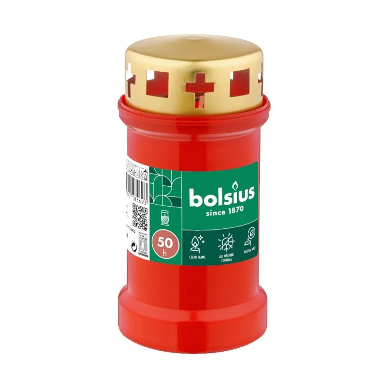 Candela Plastic cu Capac Anti-Ploaie, Bolsius Nr.3, Rosu, 50 Ore