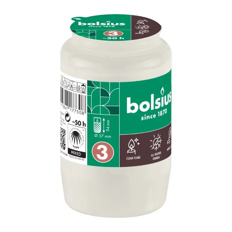 Candela Rezerva Nr.3,  Bolsius, Alb, 50 Ore