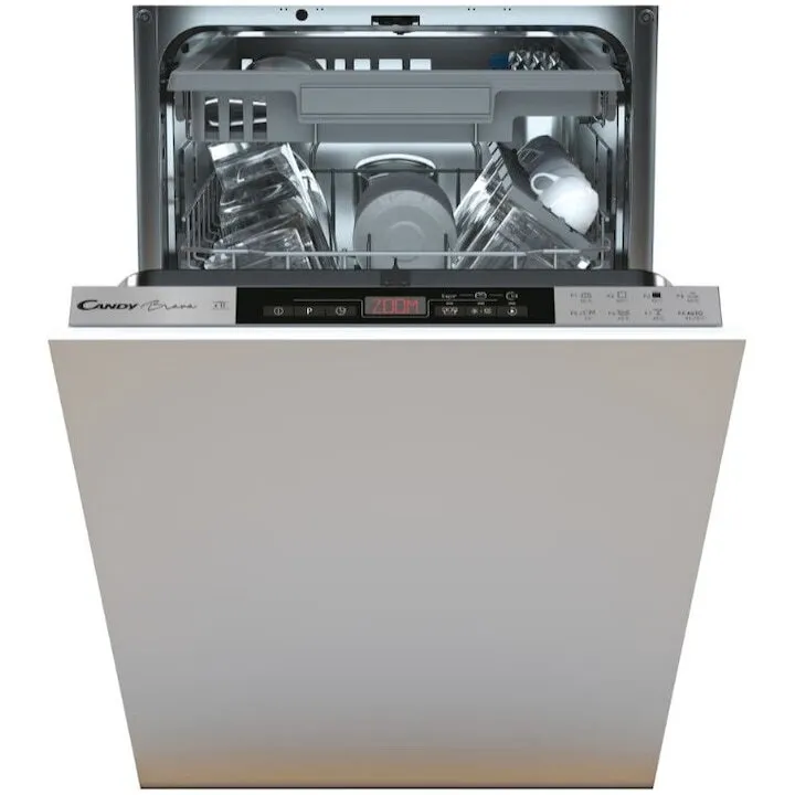 CANDY Masina de spalat vase incorporabila Candy Brava CDIH 2T1145, clasa E, 11 seturi, 8 programe, 3 cosuri, control touch Red Display, Rapid Cycle 30 min, 45 cm (slim)