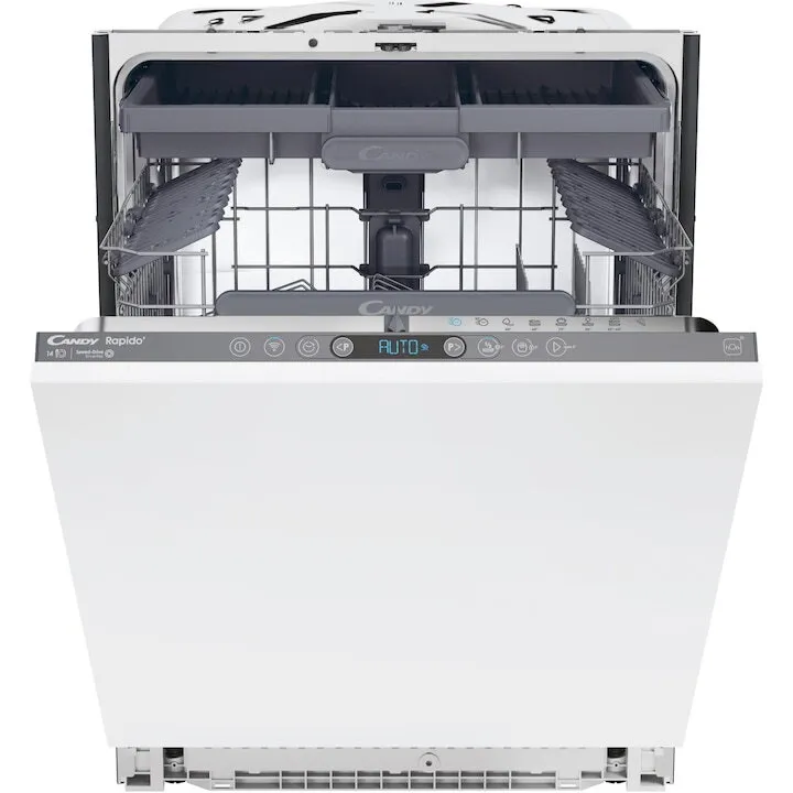 CANDY Masina de spalat vase incorporabila Candy Rapido CI 4C4F1A, 14 seturi, 8 programe, Clasa C, WiFi, 4Digit Blue Display, SS TUB , Speed-Drive Inverter Motor, MaxiTUB, Automatic Open Door, Start Delay, 60 cm