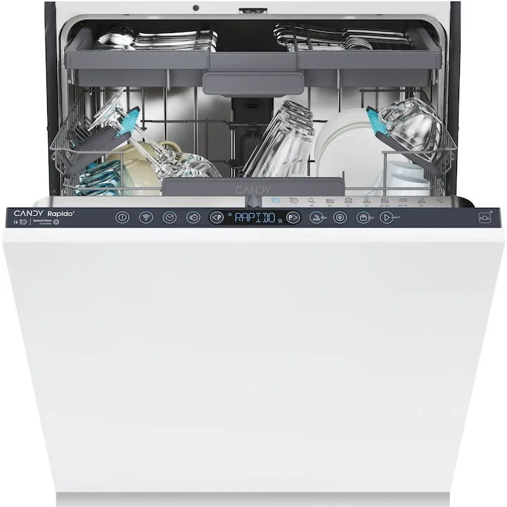 CANDY Masina de spalat vase incorporabila Candy Rapido CI 6B4S1PSA, 16 seturi, 10 programe, Clasa B, Motor Inverter, Wi-Fi, Bluetooth, 3 cosuri, Power Wash, Automatic open door, Add-dish, Wash&Dry 35’, Maxi Tub, 60 cm