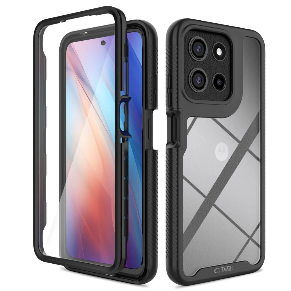 Carcasa 360 grade TECH-PROTECT Defense compatibila cu Motorola Moto E15 / G05 / G15 / G15 Power, Protectie display, Negru