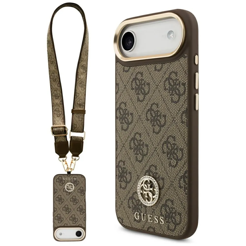 Carcasa Guess 4G Strass Logo &amp; Big Strap Metal Buttons cu MagSafe compatibila cu iPhone 17 Air, Maro