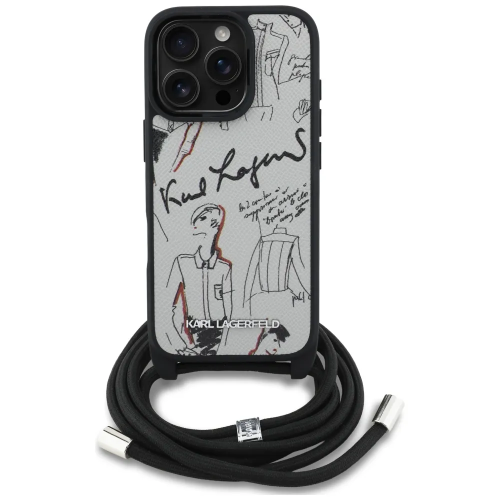 Carcasa Karl Lagerfeld Crossbody Grained Pattern &amp; Logo compatibila cu iPhone 16 Pro Max, Gri