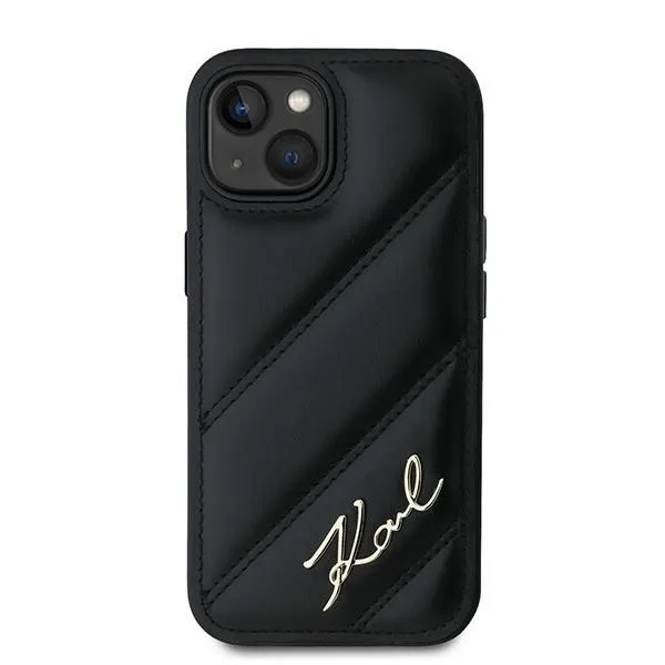 Carcasa Karl Lagerfeld Diagonal Quilted Script compatibila cu iPhone 13 / 14 / 15, Negru
