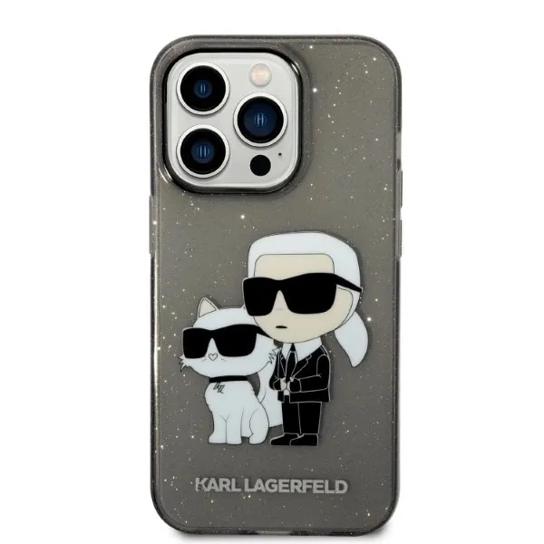 Carcasa Karl Lagerfeld Glitter Karl&amp;Choupette compatibila cu iPhone 14 Pro, Negru