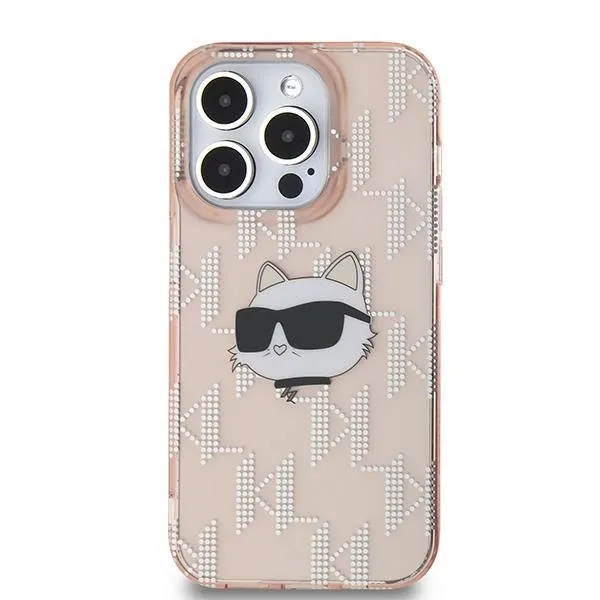 Carcasa Karl Lagerfeld IML Choupette Head &amp; Monogram, compatibila cu iPhone 14 Pro, Roz