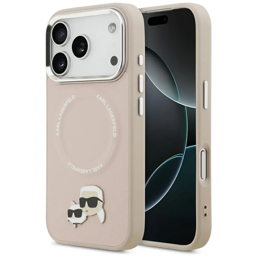 Carcasa Karl Lagerfeld Karl &amp; Choupette Pins cu MagSafe compatibila cu iPhone 17 Pro Max, Roz