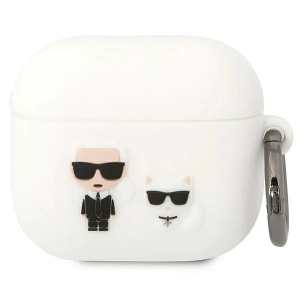Carcasa Karl Lagerfeld Silicone Karl &amp; Choupette, compatibila cu AirPods 3, Alb