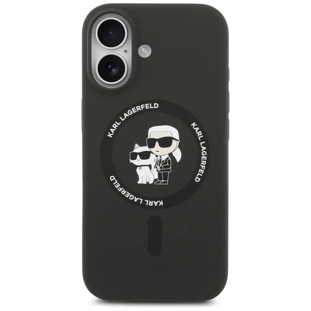 Carcasa Karl Lagerfeld Silicone Karl &amp; Choupette cu MagSafe compatibila cu iPhone 17, Negru
