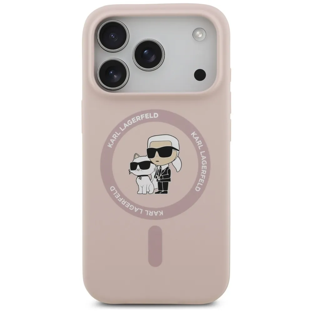 Carcasa Karl Lagerfeld Silicone Karl &amp; Choupette cu MagSafe compatibila cu iPhone 17 Pro, Roz
