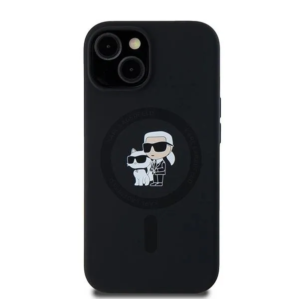 Carcasa Silicone Karl Lagerfeld, logo K&amp;C, cu MagSafe, compatibila cu iPhone 15 Plus / 14 Plus, Negru
