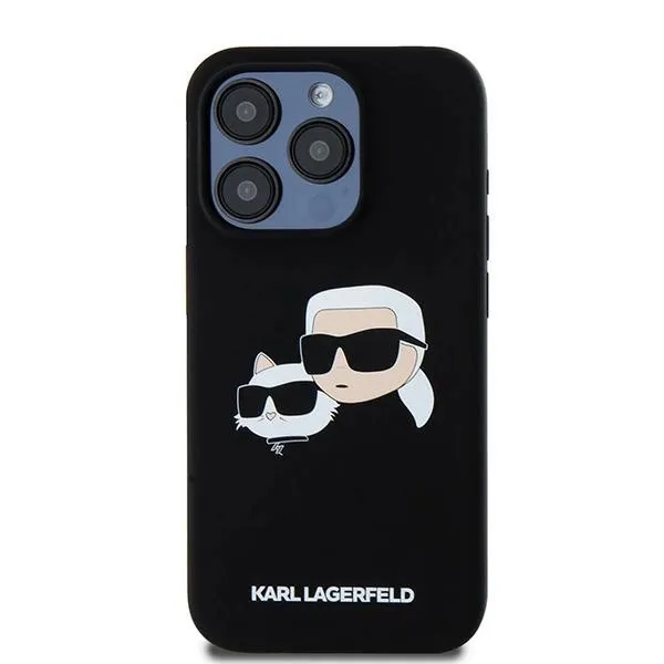 Carcasa Silicone Karl Lagerfeld, logo K&amp;C, cu MagSafe, compatibila cu iPhone 15 Pro Max, Negru