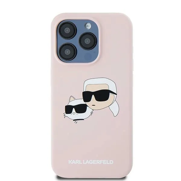 Carcasa Silicone Karl Lagerfeld, logo K&amp;C, cu MagSafe, compatibila cu iPhone 15 Pro, Roz