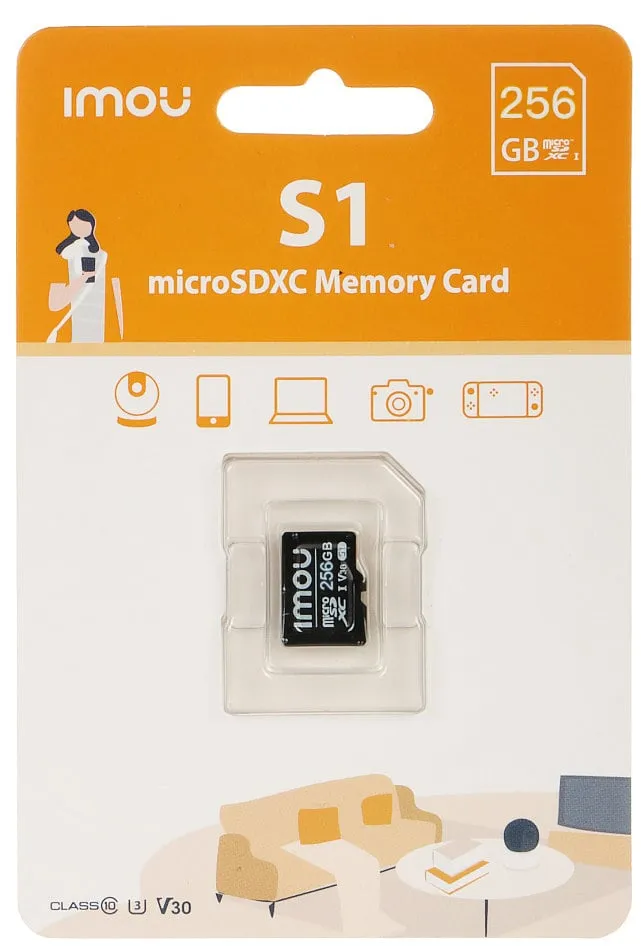 Card de memorie microSD iMOU S1, 256 GB, U3, V30 38/95 MB/s, 3D TLC, potrivit pentru supraveghere video, ST2-256-S1 MICROSD256-IMOU