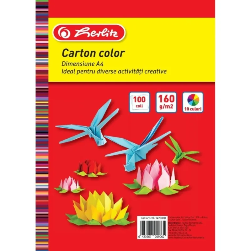 Carton Color A4 160 Gr, TOP 100 Diverse Culori
