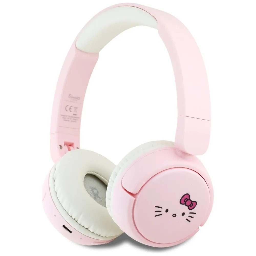 Casti audio bluetooth Hello Kitty Face Logo, Bluetooth 5.3, 300 mAh, Roz