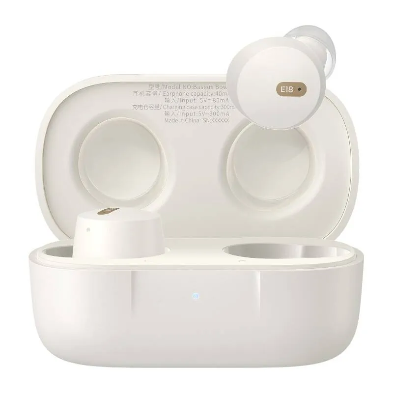 Casti bluetooth wireless Baseus Bowie E18, Bluetooth 5.3, 300 mAh, IPX4, Cablu USB-C inclus, Alb