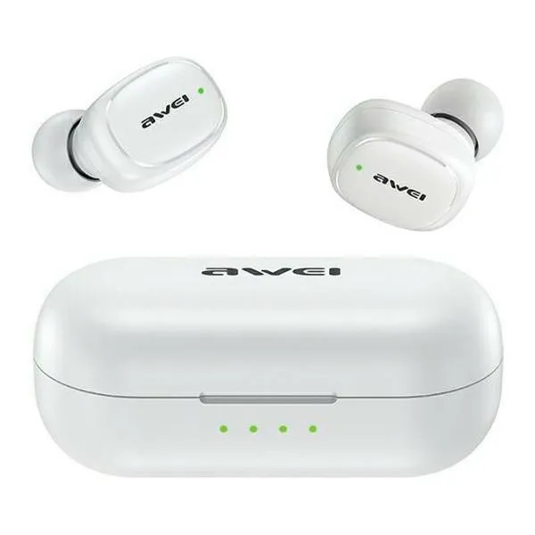Casti wireless AWEI T13 Pro, Bluetooth 5.1, 300 mAh, Autonomie 9h, IPX6, Alb