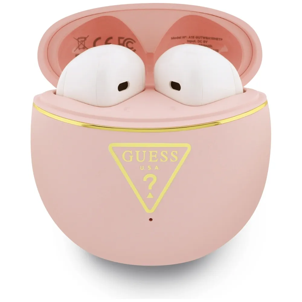 Casti wireless TWS Guess Gold Line Triangle, Bluetooth 6.0, 300 mAh, Autonomie 4h, IPX5, Roz