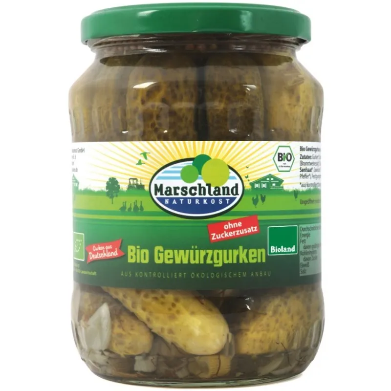 Castraveti BIO Condimentati, fara Zahar, 670 g / 360 g, Marschland Naturkost